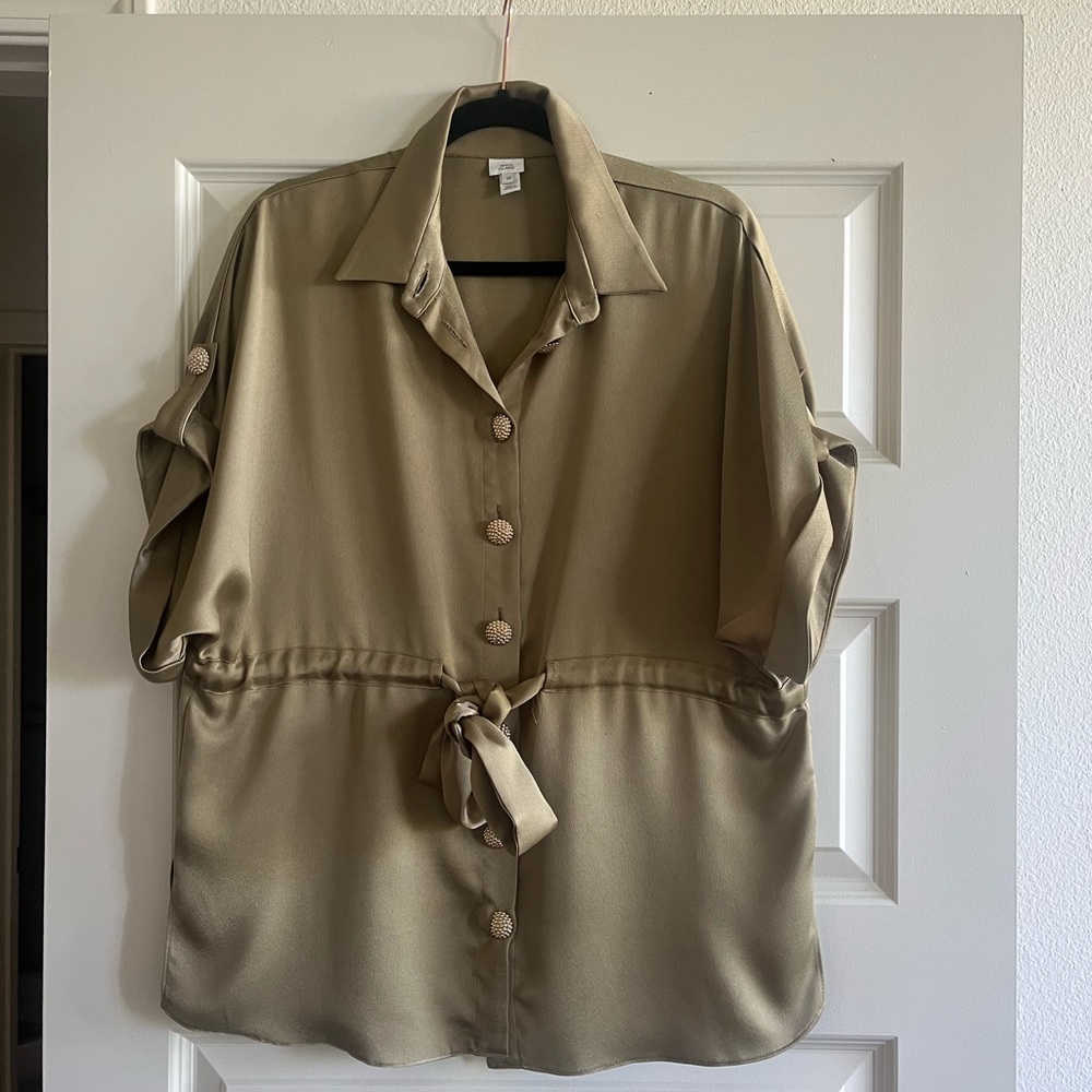 River island women’s tie waist blouse, gold button detail